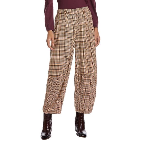 Free People Pants - Free People Plaid Wide-Leg Trousers in Brown and Tan